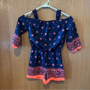 My Michelle Girl Navy & Coral Paisley Cold Shoulder Romper - Size S